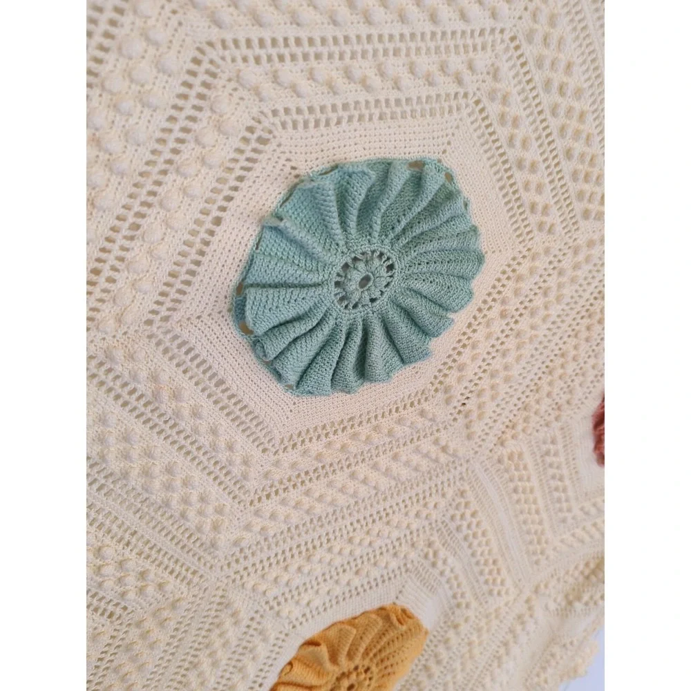 Antique Gorgeous Vintage Crochet Knitted Bed Spread Coverlet Scalloped Edges F/Q